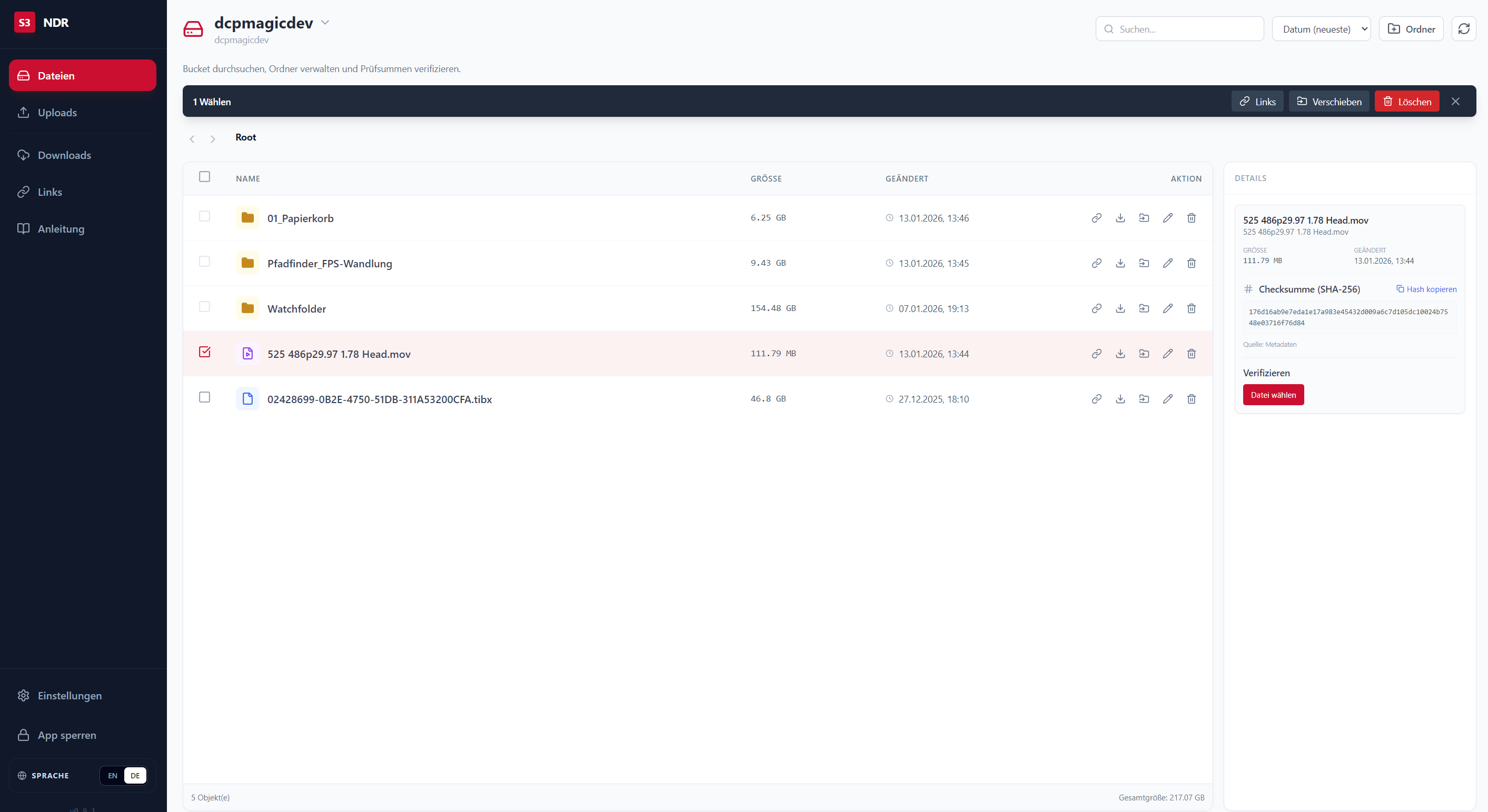 S3NDR Dashboard Main View
